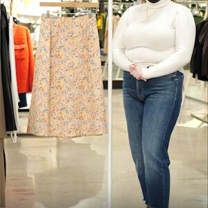 Floral Midi Skirt - Cream and Orange